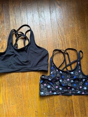 Athletic Works Black & Star-Print Strappy Sports Bra Set Girls